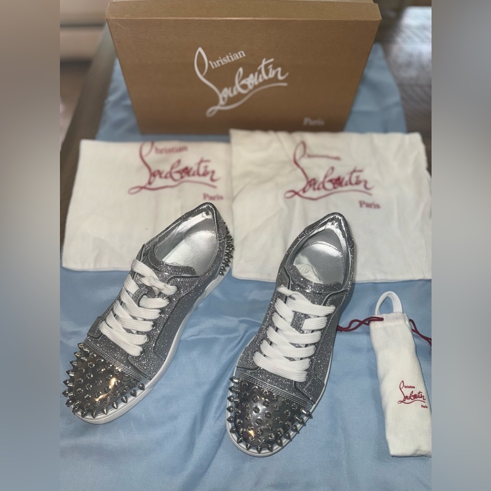 Christian Louboutin Silver Glitter Sneakers - Picture 4 of 8